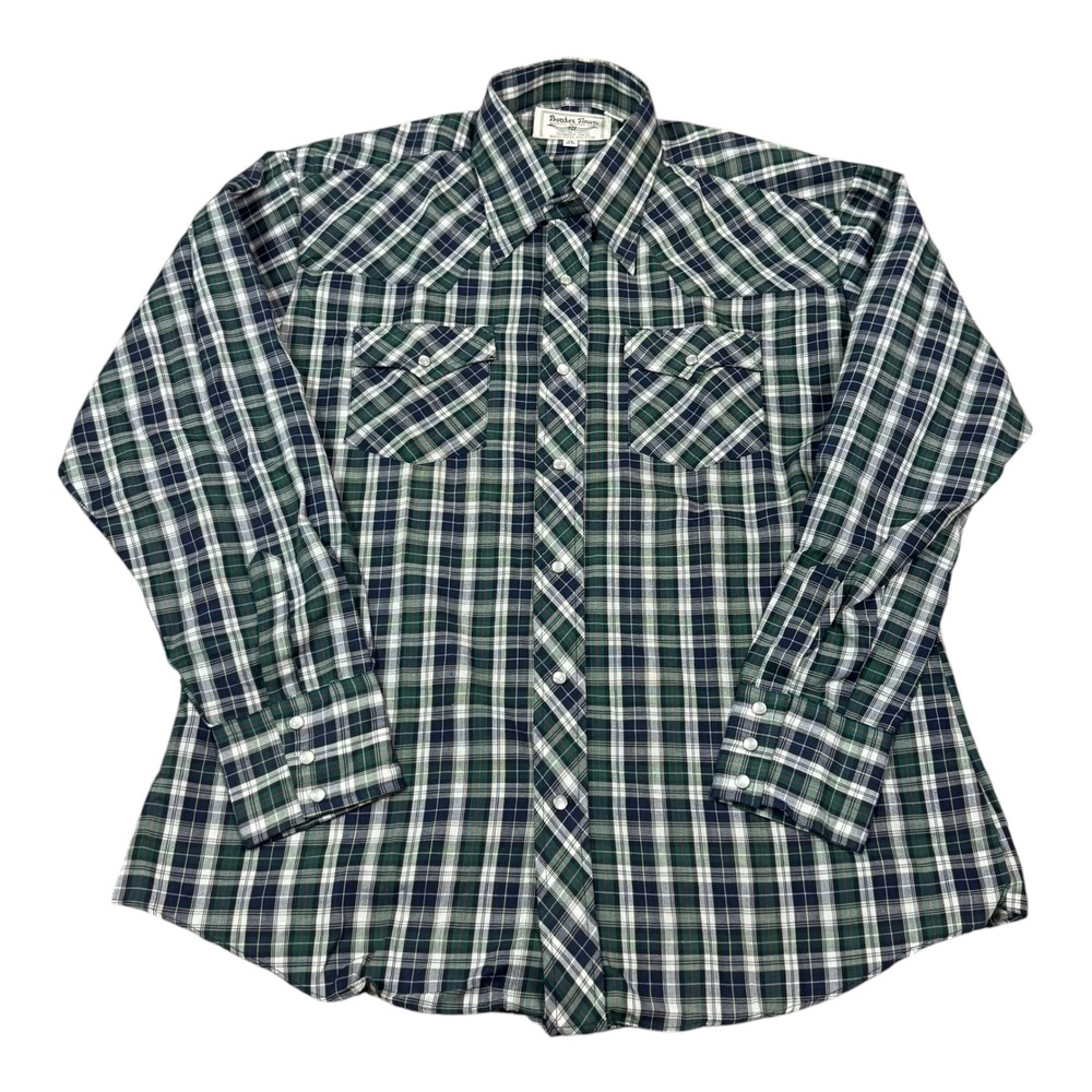 Vintage 90s Border Town Western Plaid Casual Pearl Snap Shirt Men's 16 1/2 FLAWS